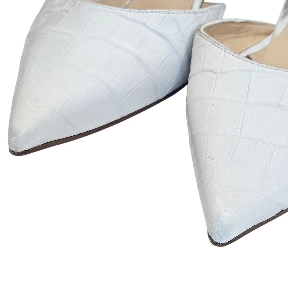 Christian Louboutin CHOC LOCK Croc Embossed Leather Flat Mules White‎ Sz 36